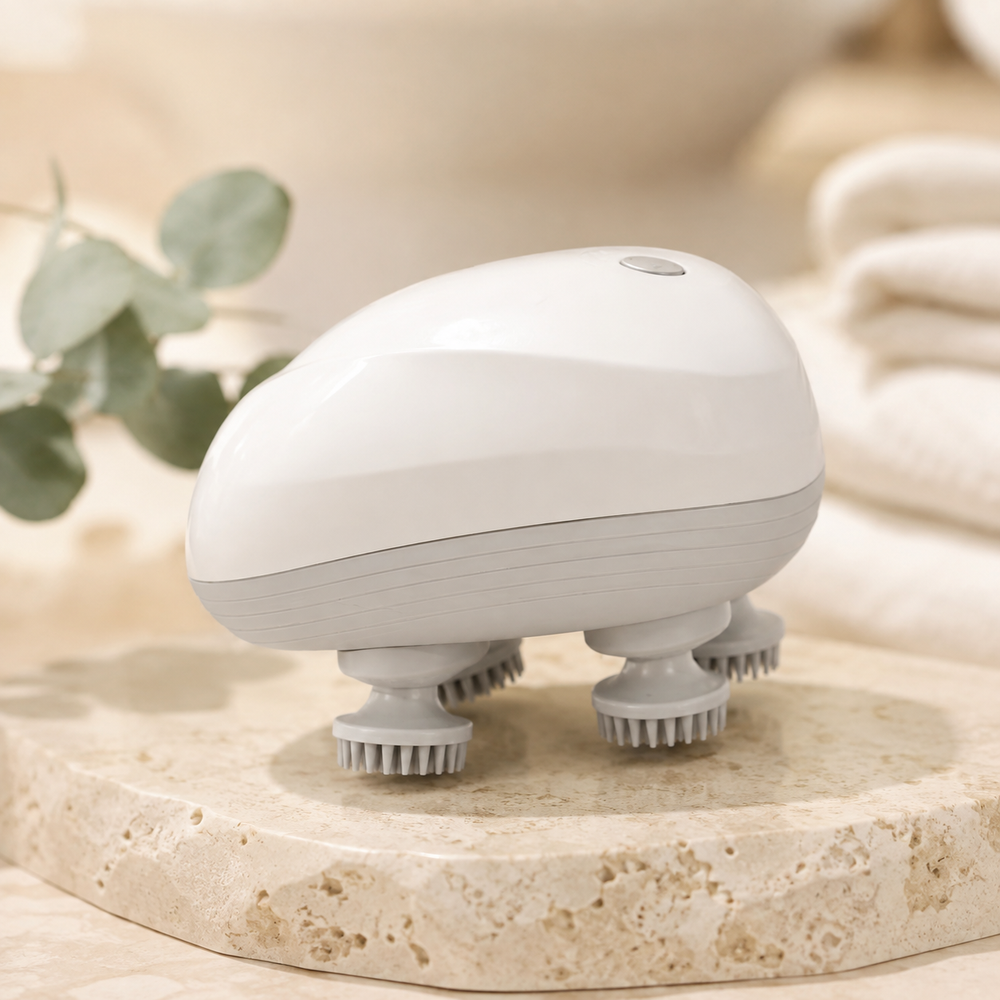 VELORO Electric Scalp Massager styled in a premium spa setting
