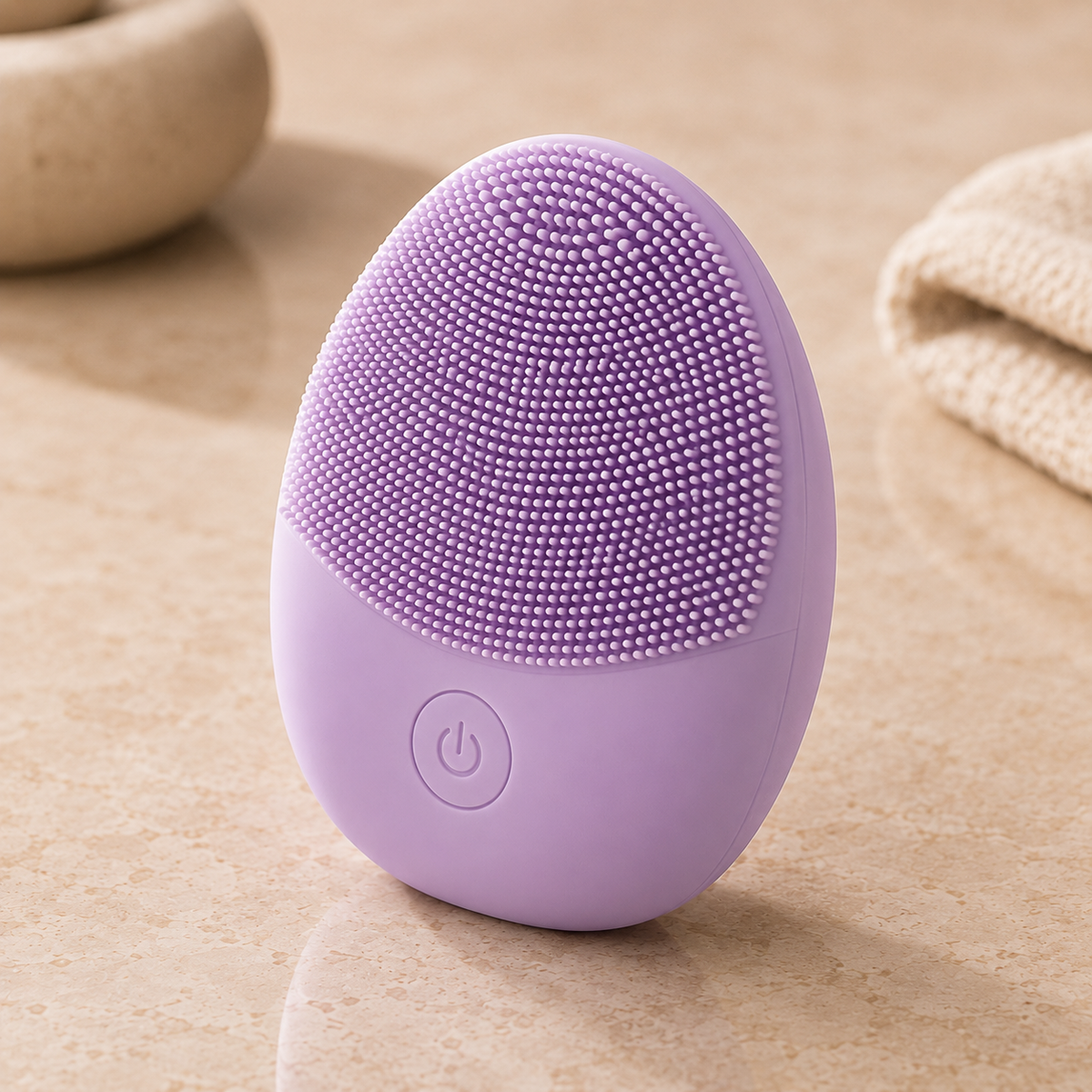Close-up of the purple VELORO Sonic Facial Cleansing Brush silicone cleansing surface