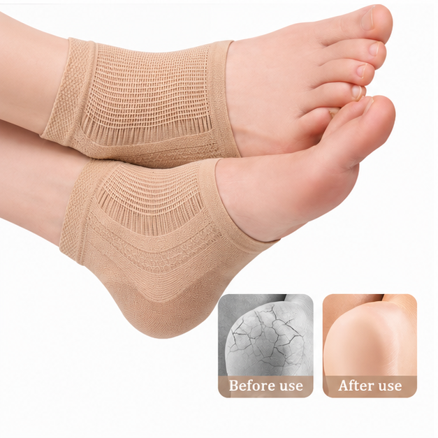 VELORO Gel Heel Sleeves beige open-toe heel sleeves close-up